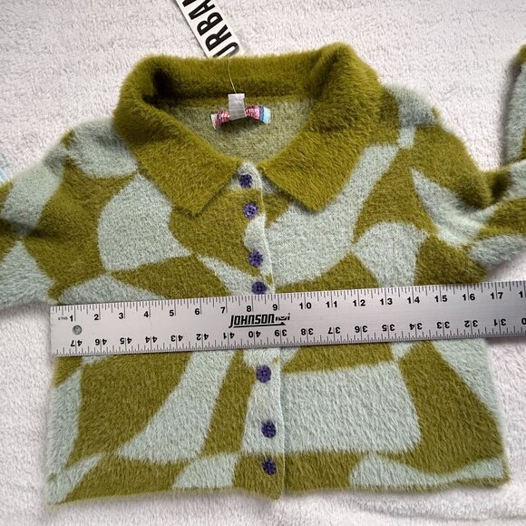 Urban Outfitters Womens Green Wavy Check Cropped Sweater Cardigan Small New $129 - Picture 7 of 8